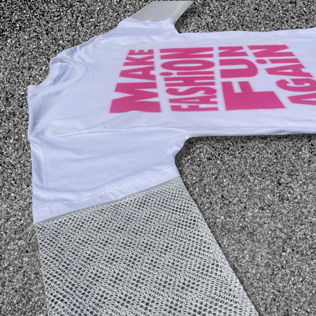 “MAKE FASHiON FUN AGAiN” MESH LONG SLEEVE SHiRT
